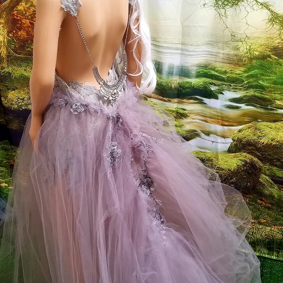 LATOYA Silver Lace 2pc Mini Dress & Ballgown Skirt - Picture 2 of 8